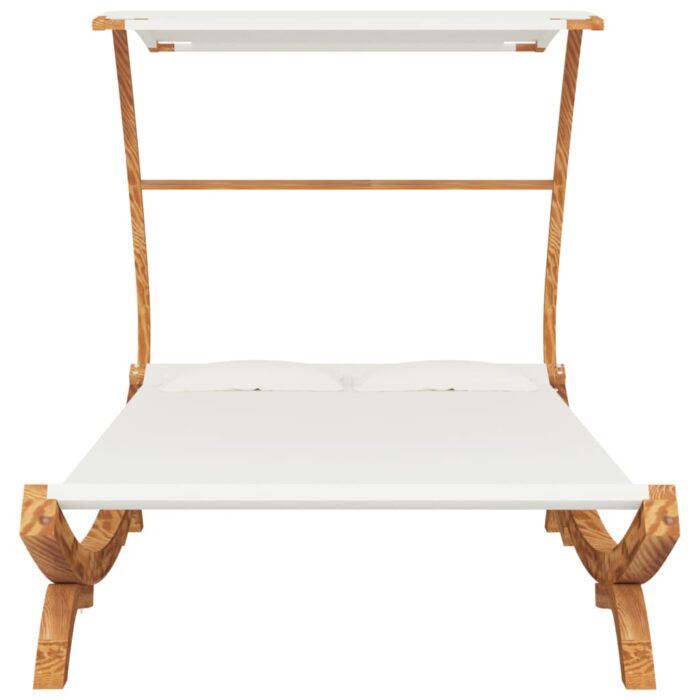 Lit repos avec auvent 165x203x138 cm Bois courbé massif Crème – Image 2