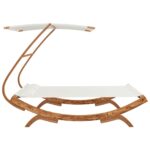 Lit repos avec auvent 165x203x138 cm Bois courbé massif Crème – Image 3