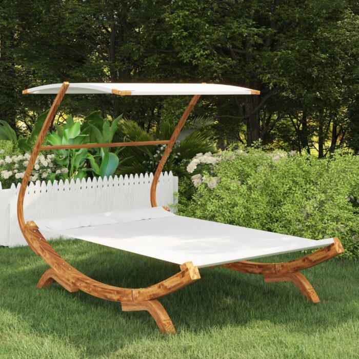 Lit repos avec auvent 165x203x138 cm Bois courbé massif Crème – Image 1