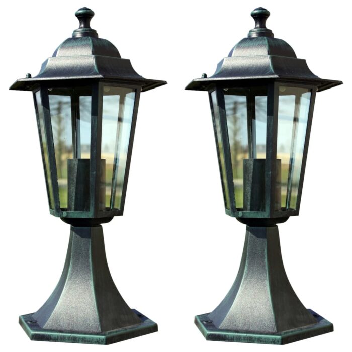 Lampes de jardin 2 pcs Vert foncé/Noir Aluminium – Image 1