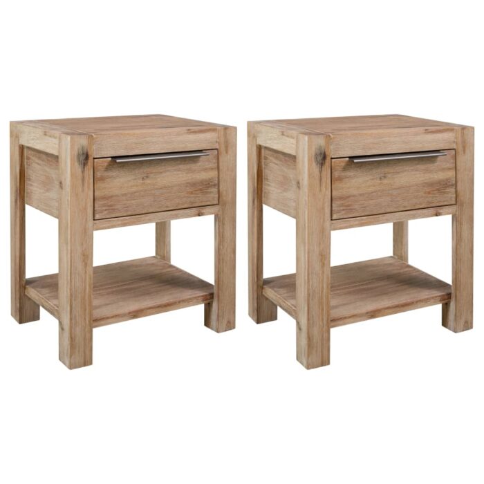 Tables de chevet avec tiroirs 2 pcs 40x30x48 cm Acacia solide – Image 1