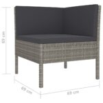 Salon de jardin 4 pcs avec coussins résine tressée gris – Image 3
