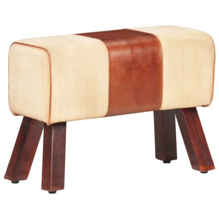 Banc saut de cheval 58 cm marron cuir véritable et manguier