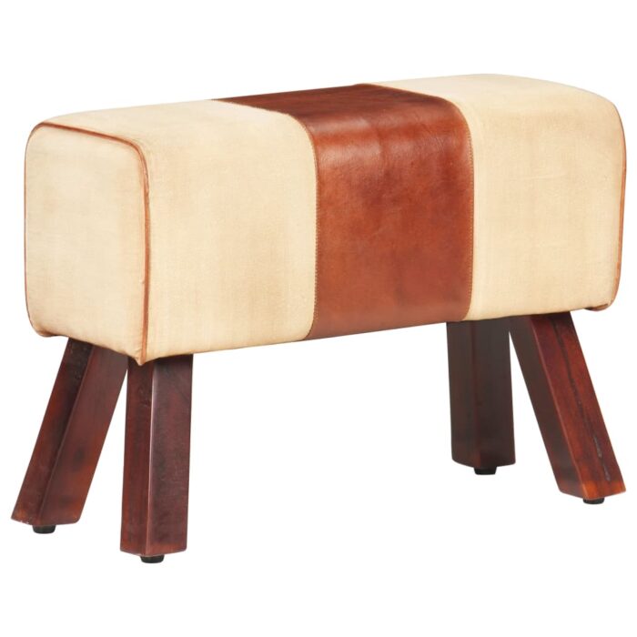 Banc saut de cheval 58 cm marron cuir véritable et manguier – Image 1