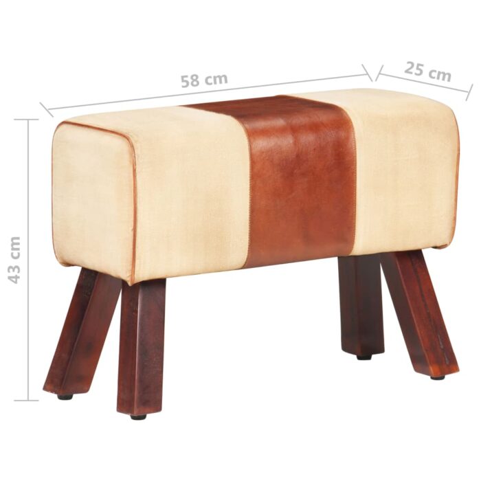 Banc saut de cheval 58 cm marron cuir véritable et manguier – Image 5