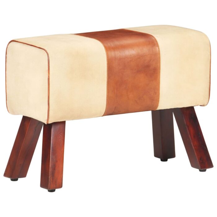 Banc saut de cheval 58 cm marron cuir véritable et manguier – Image 6