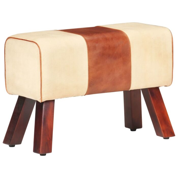 Banc saut de cheval 58 cm marron cuir véritable et manguier – Image 7