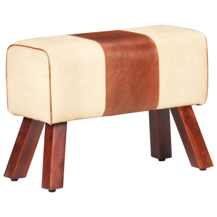 Banc saut de cheval 58 cm marron cuir véritable et manguier – Image 8