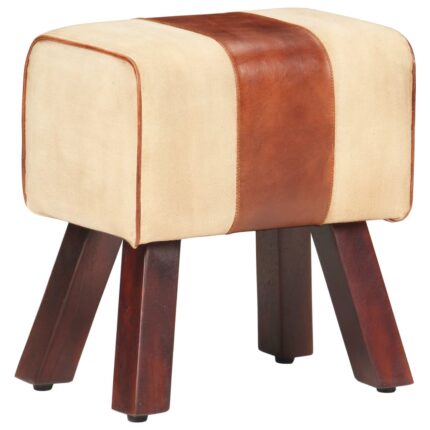 Banc saut de cheval 38 cm marron cuir véritable et manguier