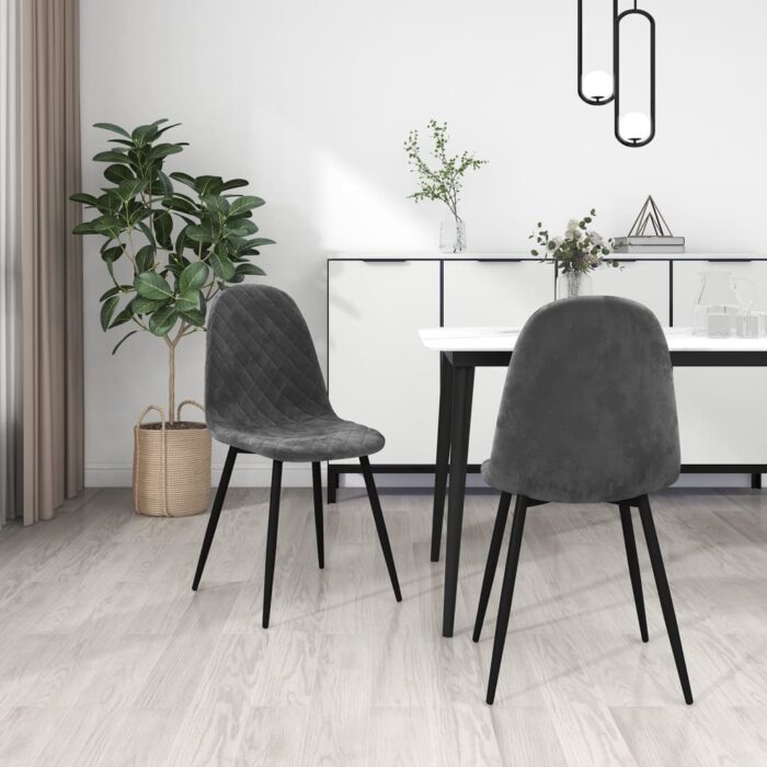 Chaises à manger lot de 2 Gris foncé Velours – Image 1