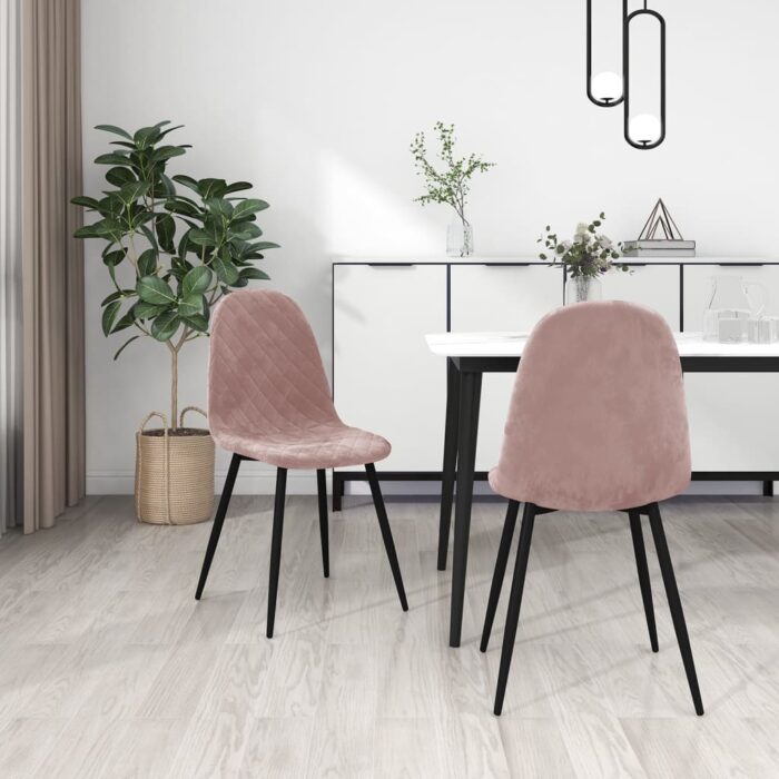 Chaises à manger lot de 2 rose velours – Image 1