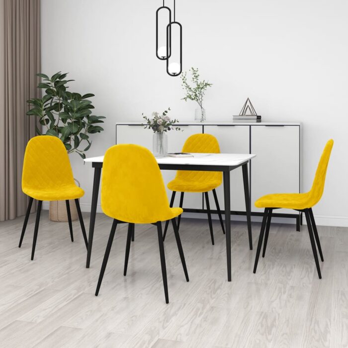 Chaises à manger lot de 4 Jaune moutarde Velours – Image 1