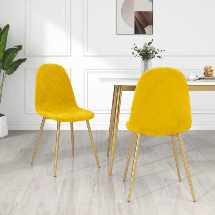 Chaises à manger lot de 2 jaune moutarde velours – Image 1