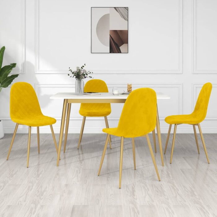 Chaises à manger lot de 4 Jaune moutarde Velours – Image 1