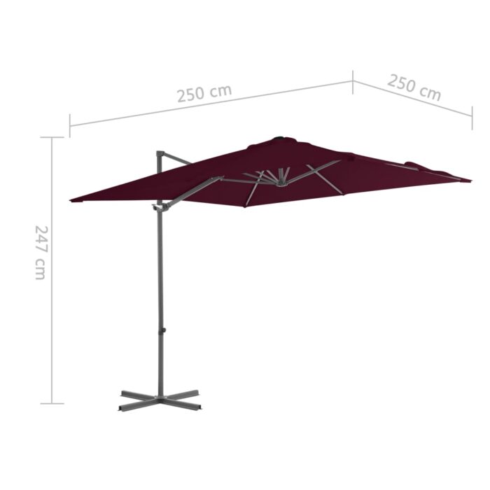 Parasol de jardin en porte-à-faux mât en acier rouge bordeaux – Image 8