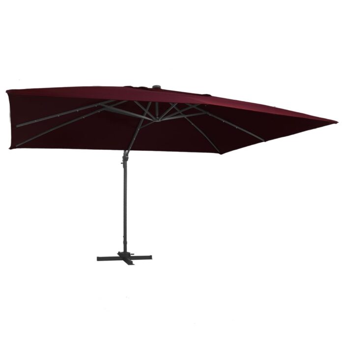Parasol de jardin en porte-à-faux lumières LED rouge bordeaux – Image 1