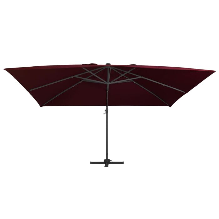 Parasol de jardin en porte-à-faux lumières LED rouge bordeaux – Image 2