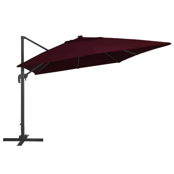 Parasol de jardin en porte-à-faux lumières LED rouge bordeaux – Image 3