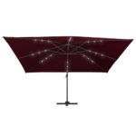 Parasol de jardin en porte-à-faux lumières LED rouge bordeaux – Image 4