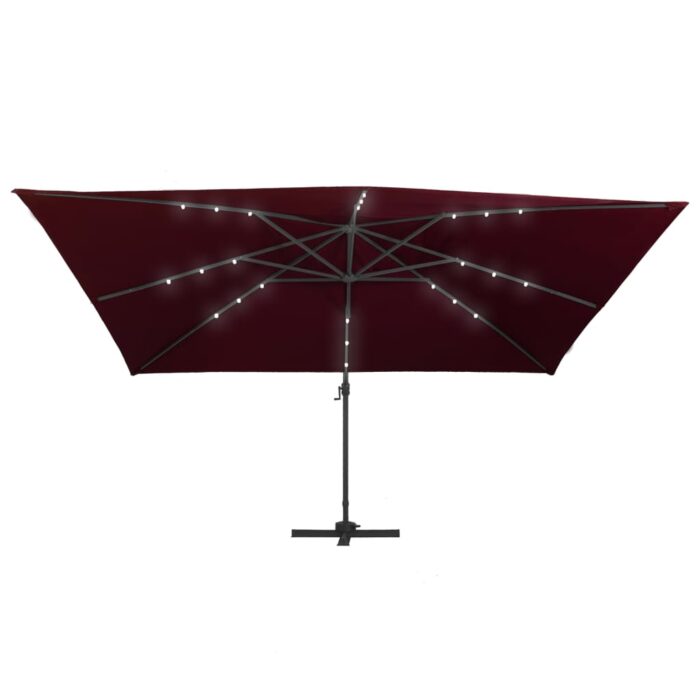 Parasol de jardin en porte-à-faux lumières LED rouge bordeaux – Image 4