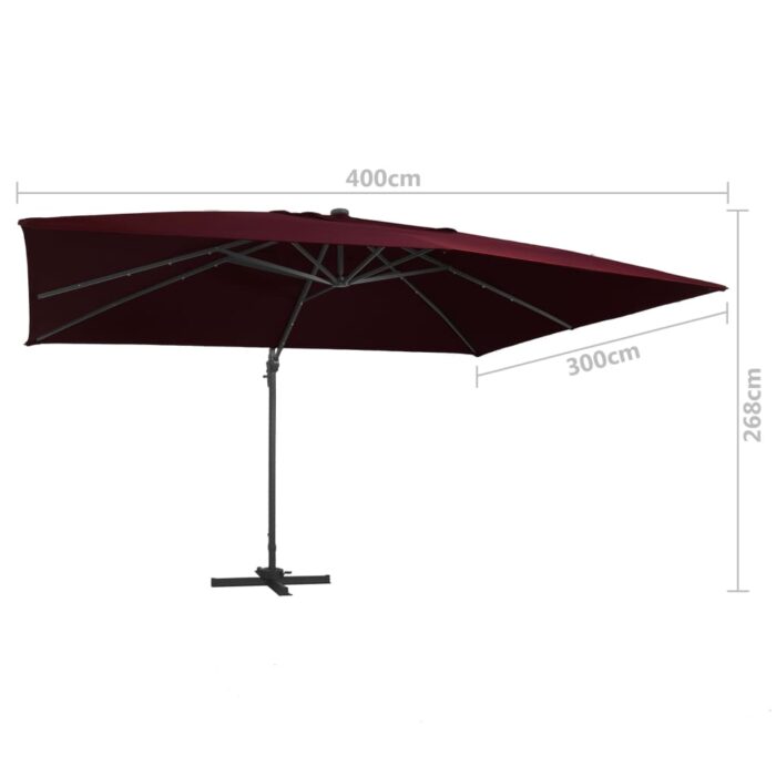 Parasol de jardin en porte-à-faux lumières LED rouge bordeaux – Image 8