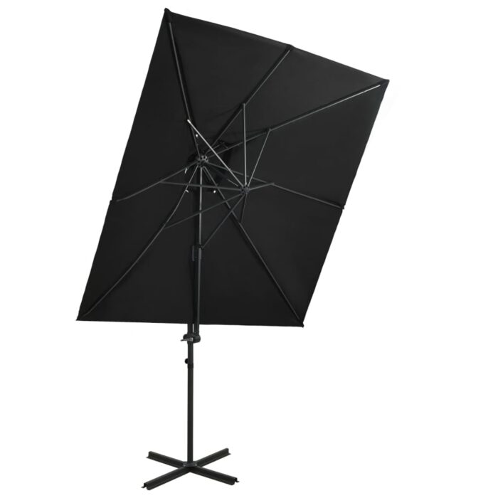 Parasol de jardin en porte-à-faux à double toit noir 250x250 cm – Image 1