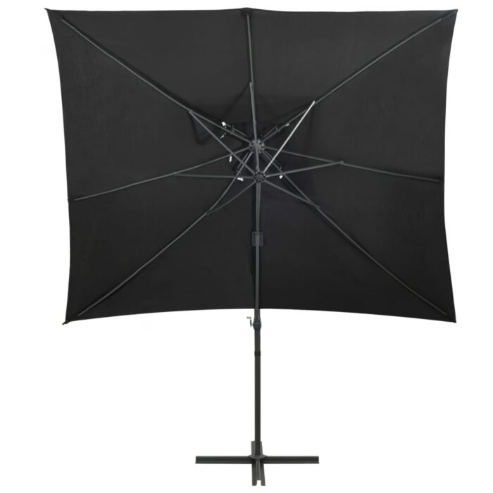 Parasol de jardin en porte-à-faux à double toit noir 250x250 cm – Image 2