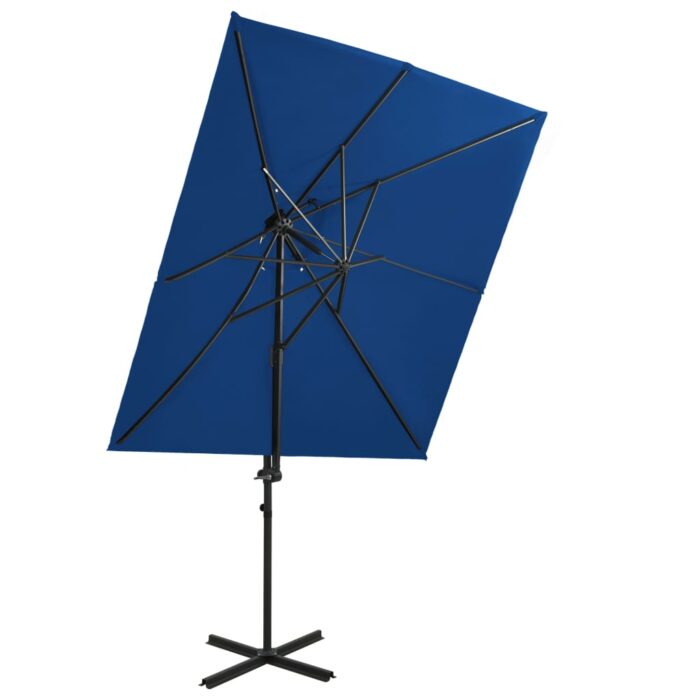Parasol de jardin en porte-à-faux à double toit bleu azuré – Image 1