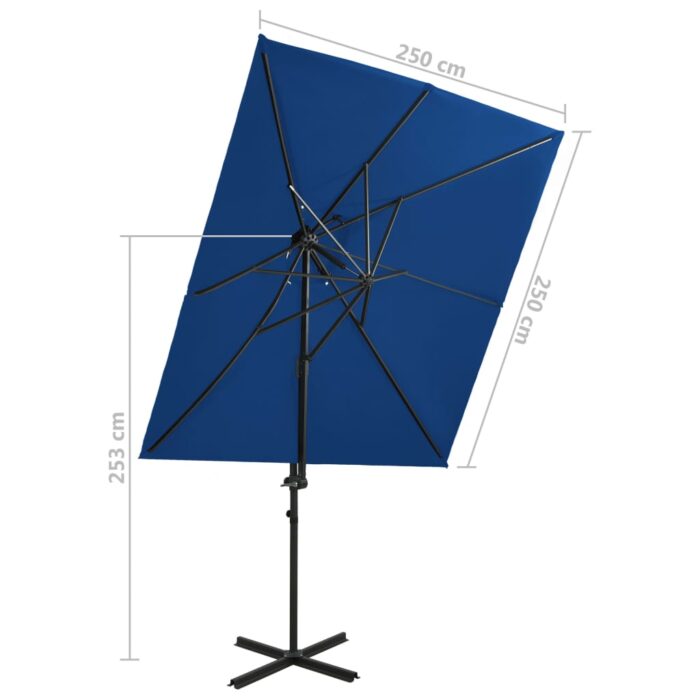Parasol de jardin en porte-à-faux à double toit bleu azuré – Image 7