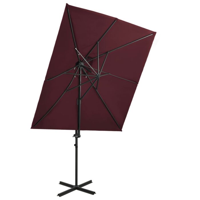 Parasol de jardin en porte-à-faux à double toit rouge bordeaux – Image 1