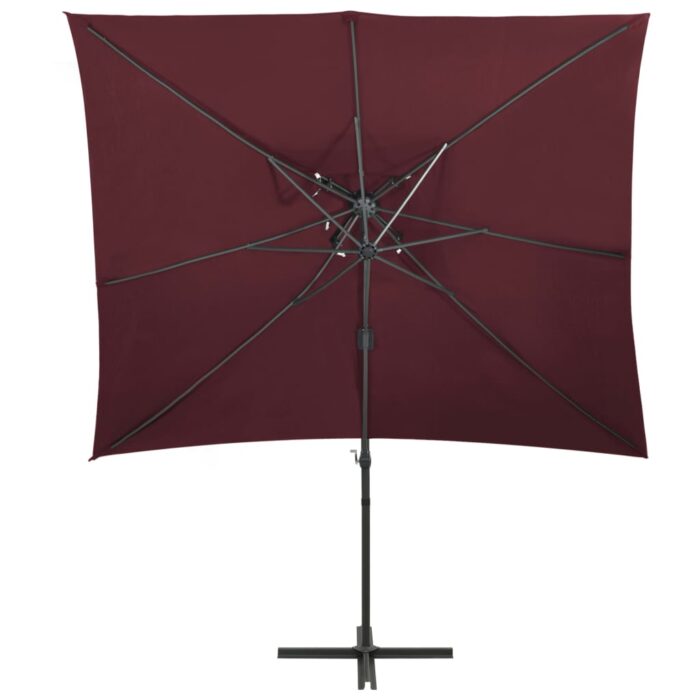 Parasol de jardin en porte-à-faux à double toit rouge bordeaux – Image 2