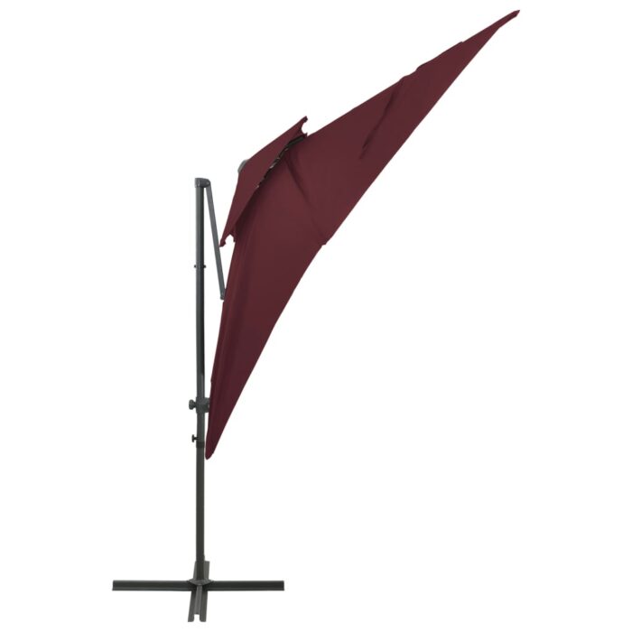 Parasol de jardin en porte-à-faux à double toit rouge bordeaux – Image 3