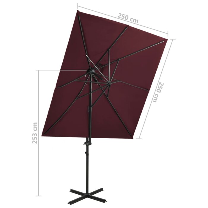 Parasol de jardin en porte-à-faux à double toit rouge bordeaux – Image 7