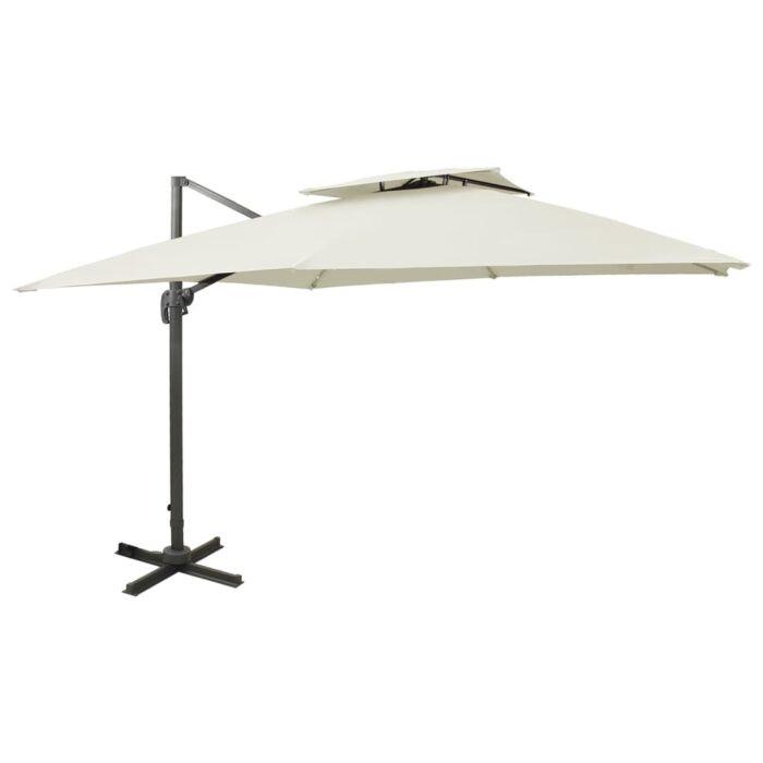 Parasol de jardin en porte-à-faux avec double toit sable – Image 1