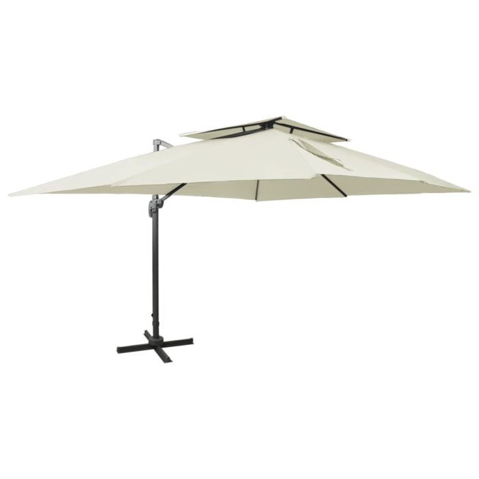 Parasol de jardin en porte-à-faux avec double toit sable – Image 1