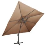 Parasol de jardin en porte-à-faux avec double toit taupe – Image 2