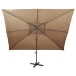 Parasol de jardin en porte-à-faux avec double toit taupe – Image 3