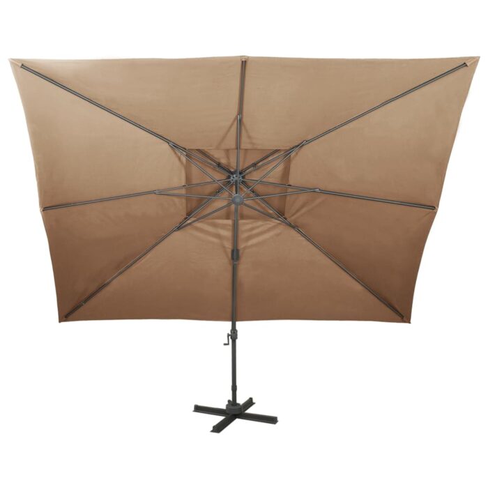Parasol de jardin en porte-à-faux avec double toit taupe – Image 3