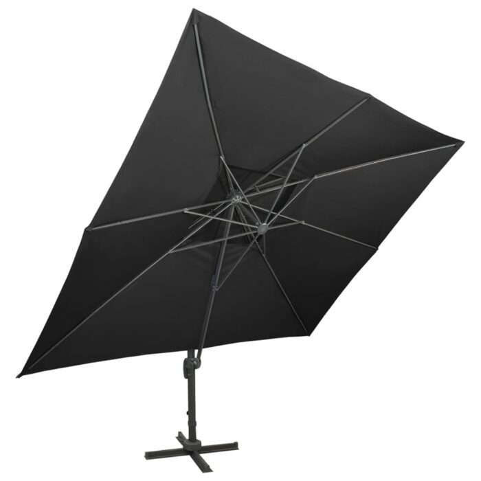 Parasol de jardin en porte-à-faux avec double toit noir – Image 2