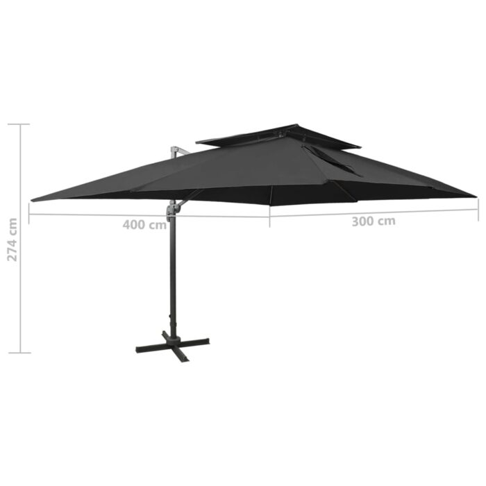 Parasol de jardin en porte-à-faux avec double toit noir – Image 8