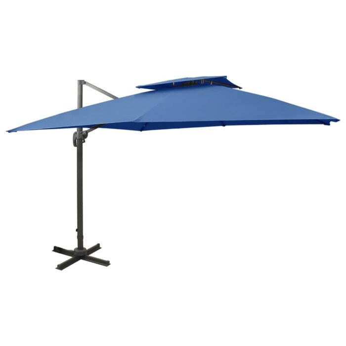 Parasol de jardin en porte-à-faux avec double toit bleu azur – Image 1