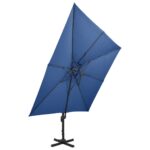 Parasol de jardin en porte-à-faux avec double toit bleu azur – Image 2