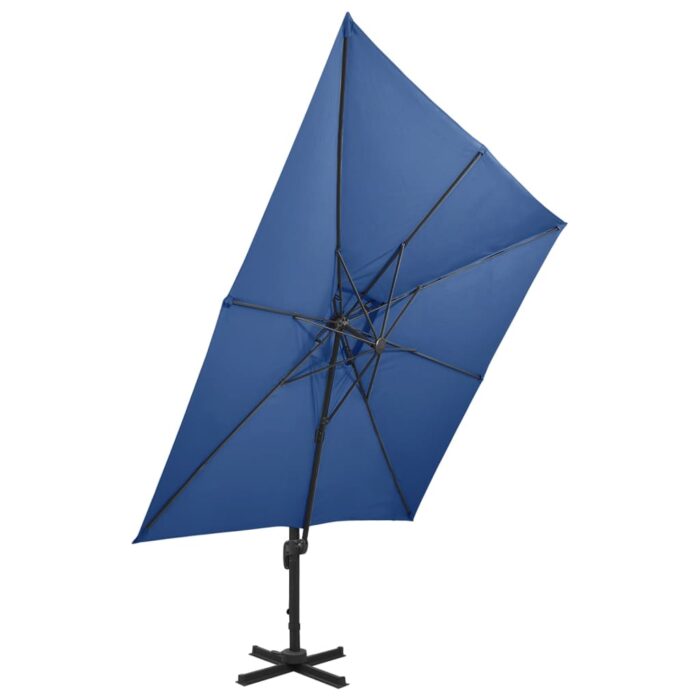 Parasol de jardin en porte-à-faux avec double toit bleu azur – Image 2