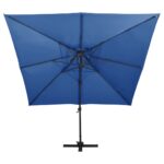 Parasol de jardin en porte-à-faux avec double toit bleu azur – Image 3