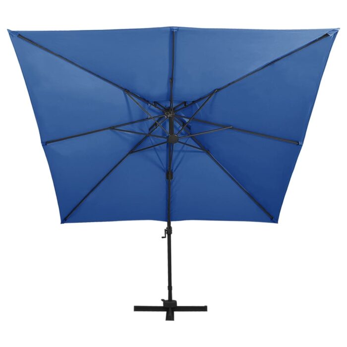 Parasol de jardin en porte-à-faux avec double toit bleu azur – Image 3