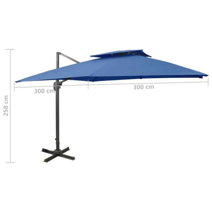 Parasol de jardin en porte-à-faux avec double toit bleu azur – Image 8