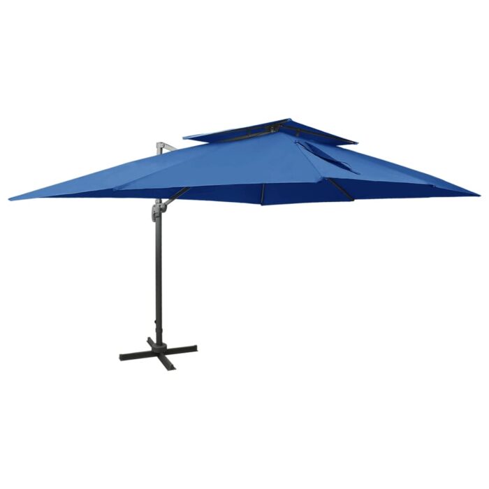 Parasol de jardin en porte-à-faux avec double toit bleu azuré – Image 1