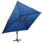Parasol de jardin en porte-à-faux avec double toit bleu azuré – Image 2