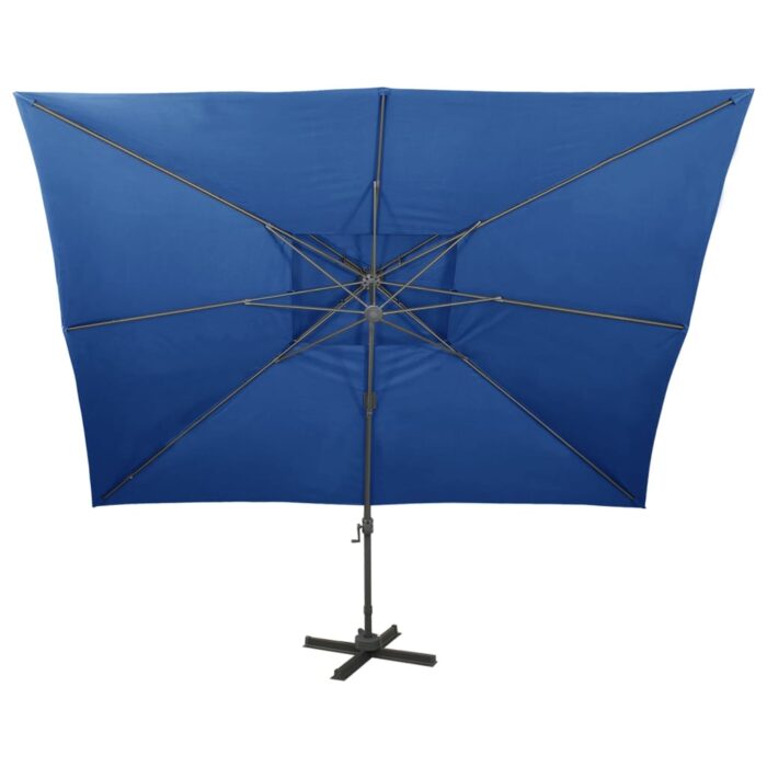 Parasol de jardin en porte-à-faux avec double toit bleu azuré – Image 3
