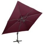 Parasol de jardin en porte-à-faux à double toit rouge bordeaux – Image 2